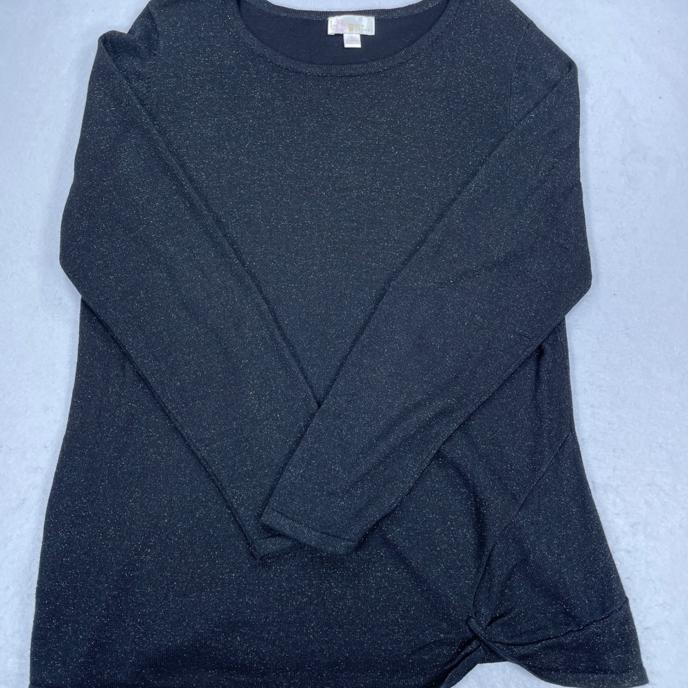 Belle by Kim Gravel Black Metallic Shimmer Side Knot Sweater Large L Long Sleeve